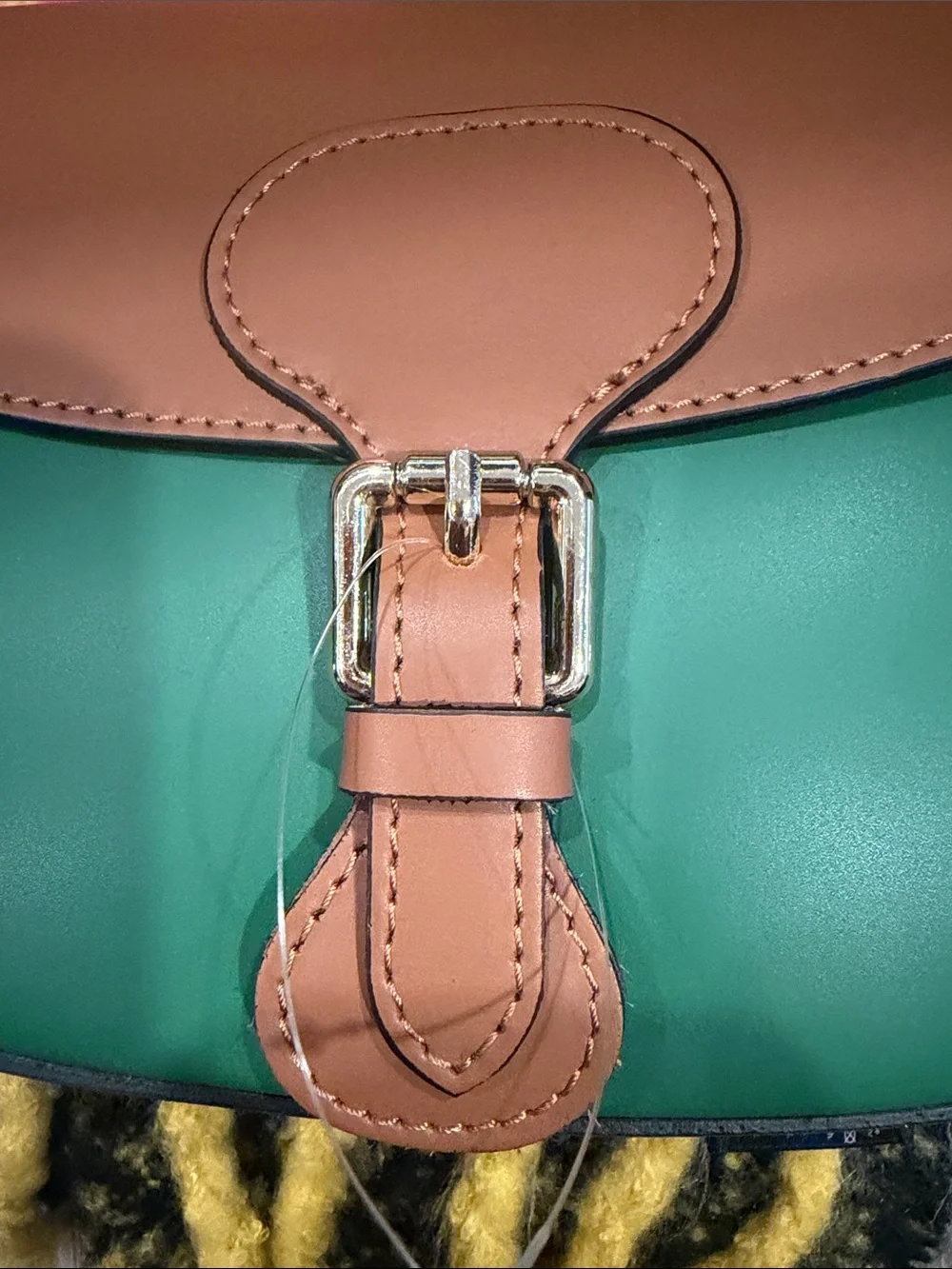 Italina Green & Brown original Leather Crossbody Bag with Matching Pouch